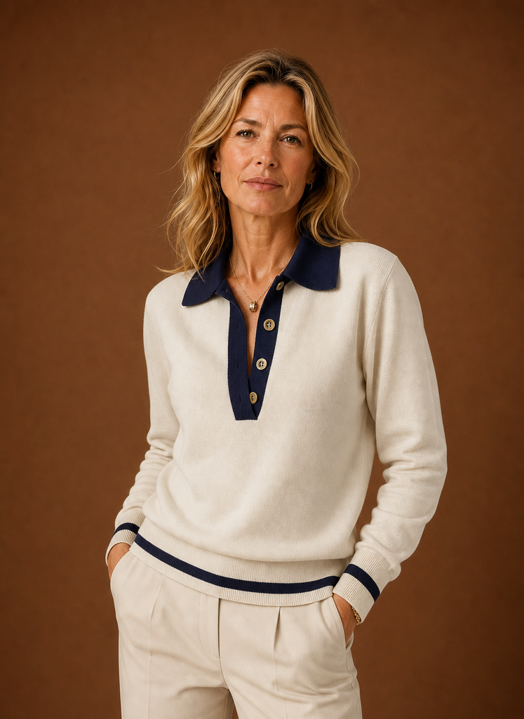 Women's Polo Sweater - Button Placket Pullover | Areleon