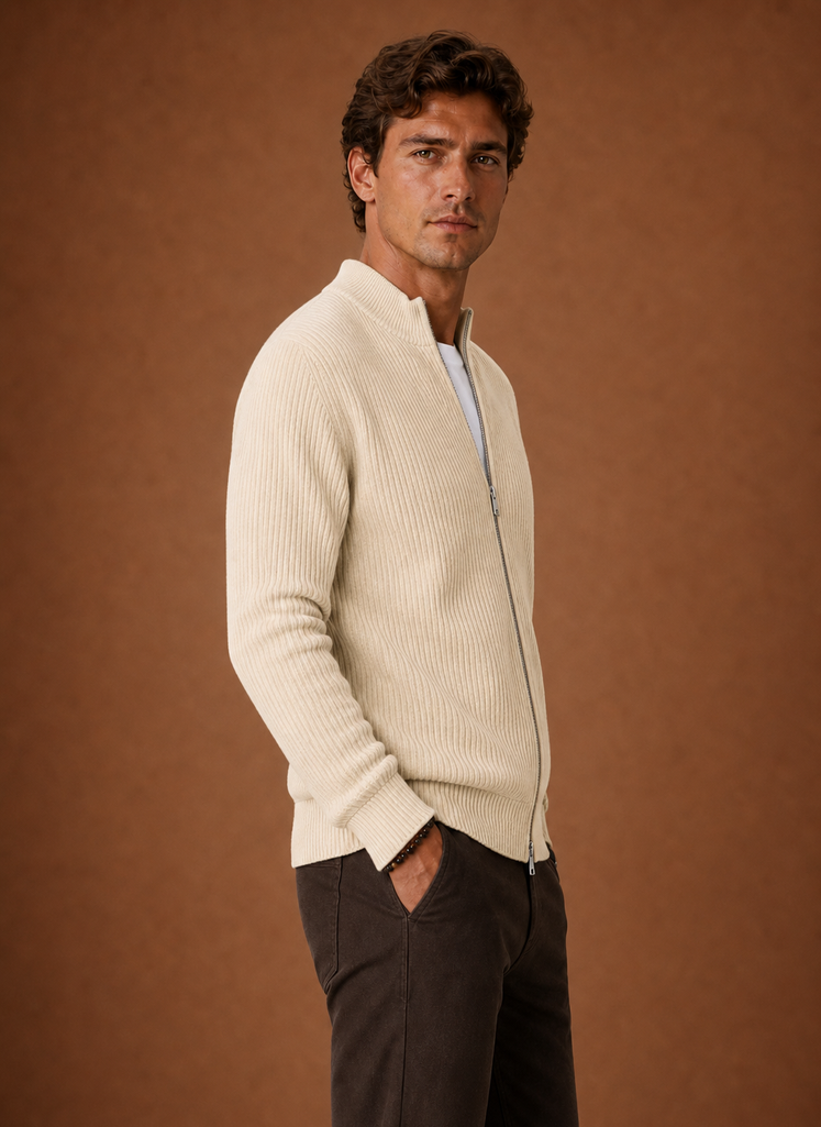 Men's Full Zip Knit Cardigan Sweater Ribbed Zip-Up Jacket | Areleon
