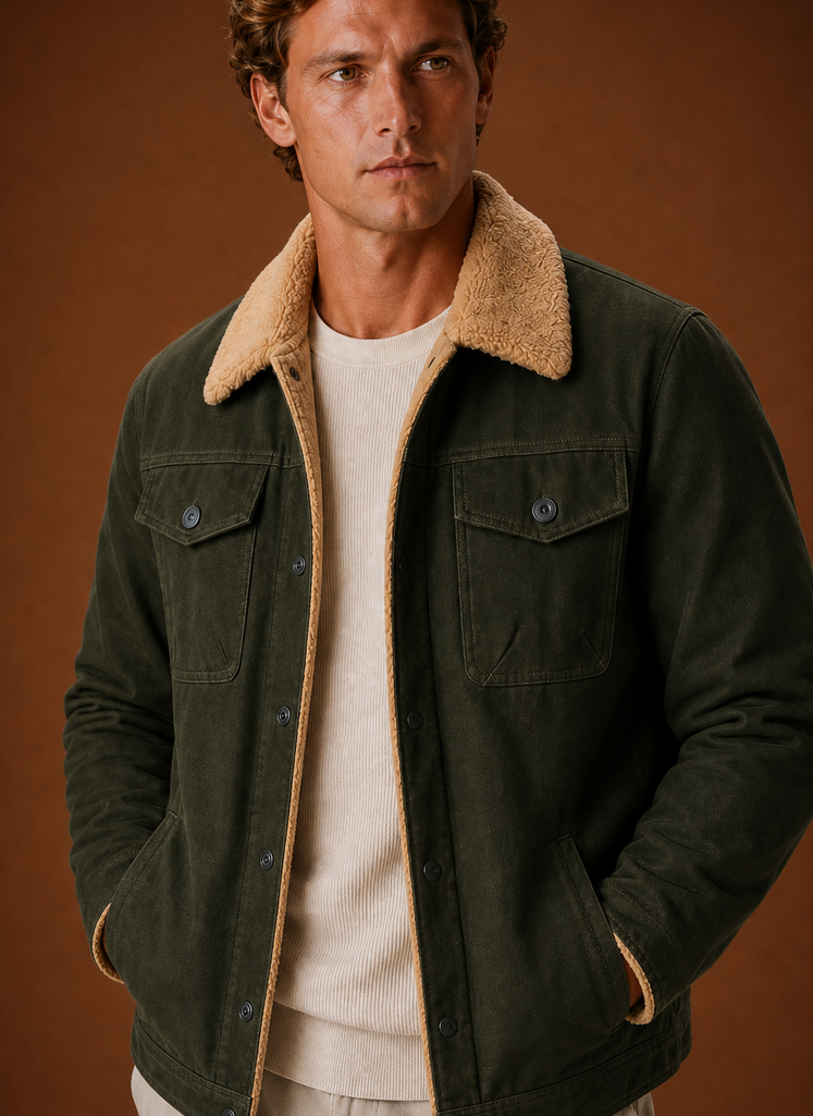Men's Sherpa Jacket - Fleece Collar Lined Casual Jacket | Areleon