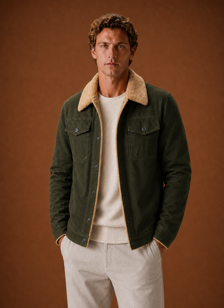 Men's Sherpa Jacket - Fleece Collar Lined Casual Jacket | Areleon