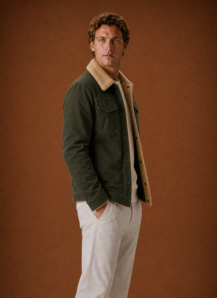 Men's Sherpa Jacket - Fleece Collar Lined Casual Jacket | Areleon