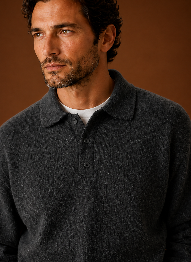 Men’s Long Sleeve Knit Polo Sweater | Areleon