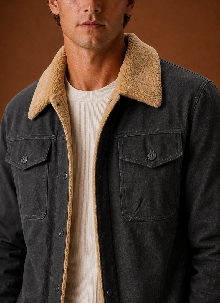 Men's Sherpa Jacket - Fleece Collar Lined Casual Jacket | Areleon