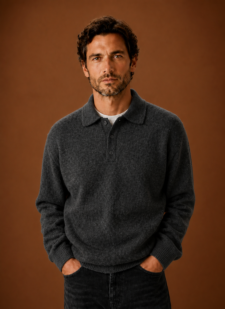 Men’s Long Sleeve Knit Polo Sweater | Areleon