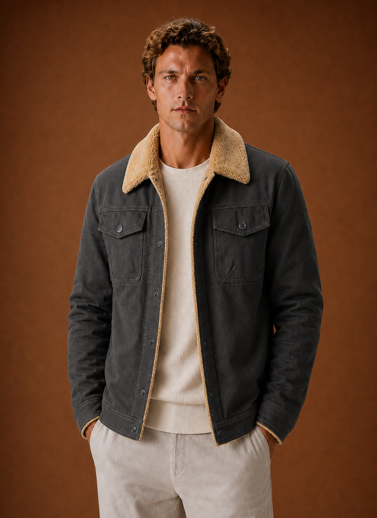 Men's Sherpa Jacket - Fleece Collar Lined Casual Jacket | Areleon