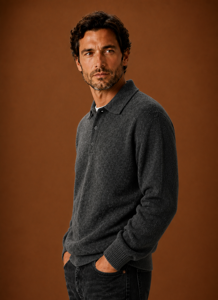 Men’s Long Sleeve Knit Polo Sweater | Areleon