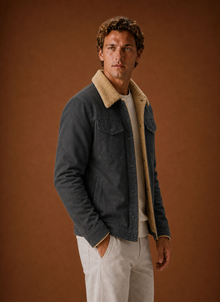 Men's Sherpa Jacket - Fleece Collar Lined Casual Jacket | Areleon