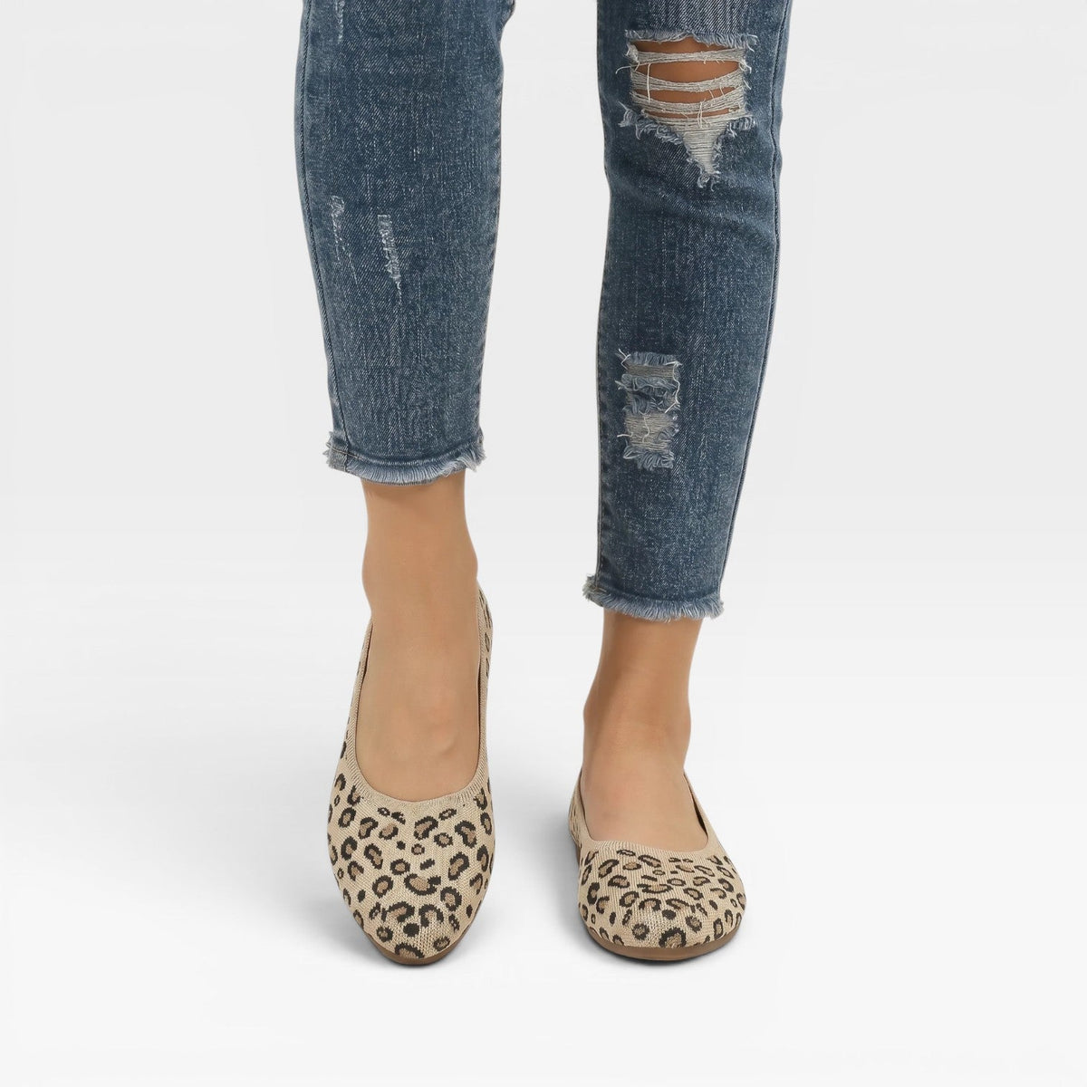 Women's Leopard Print Knit Ballet Flats – Pointed Toe Slip On Comfort Shoes
