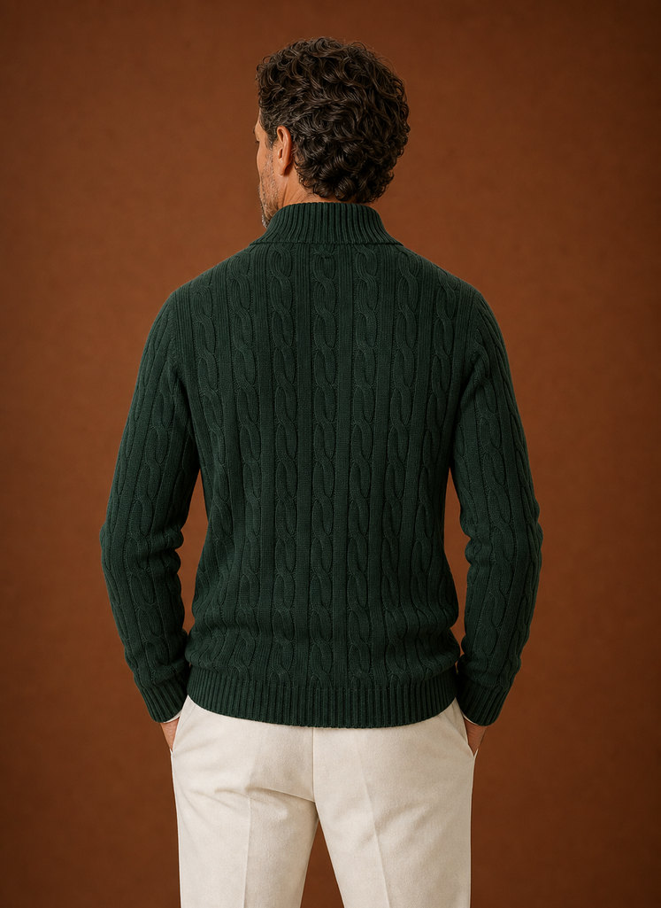 Men's Cable Knit Quarter Zip Sweater - Casual Pullover | Areleon
