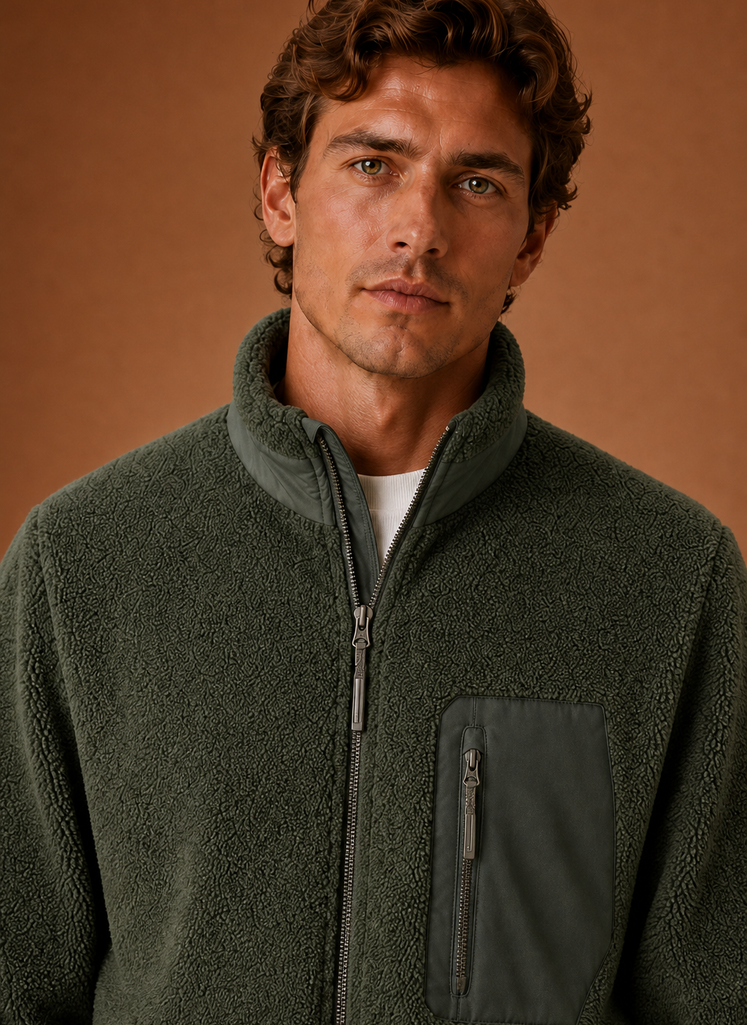 Men's Sherpa Fleece Jacket - Full-Zip Winter Coat | Areleon