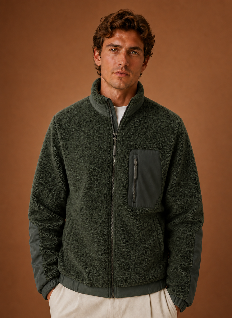 Men's Sherpa Fleece Jacket - Full-Zip Winter Coat | Areleon