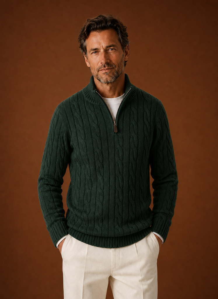 Men's Cable Knit Quarter Zip Sweater - Casual Pullover | Areleon