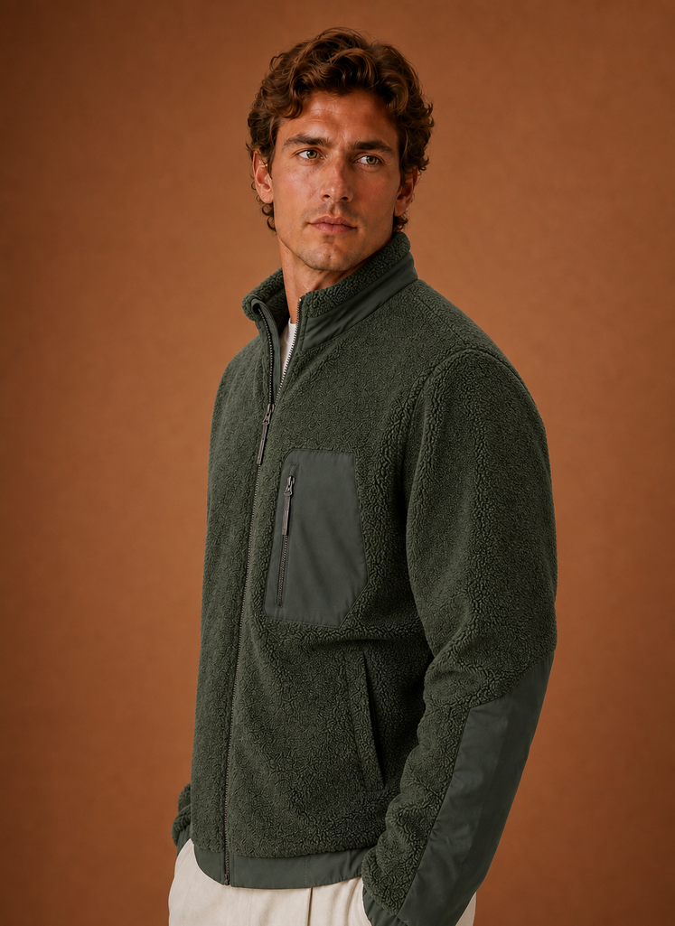 Men's Sherpa Fleece Jacket - Full-Zip Winter Coat | Areleon