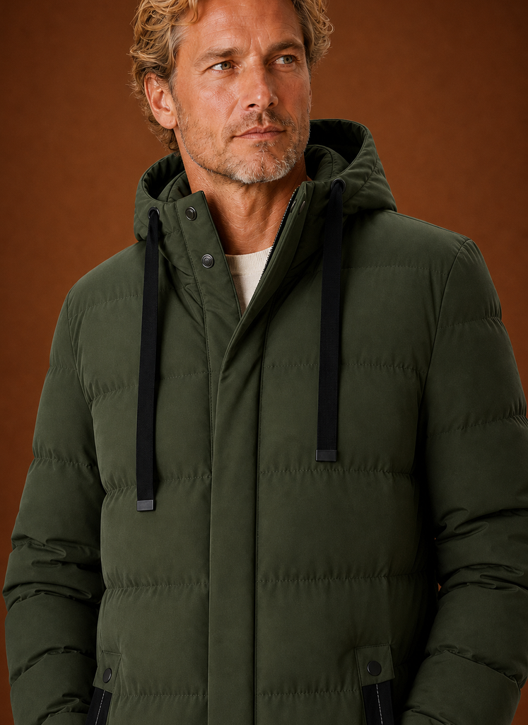 Men's Puffer Jacket - Long Hooded Insulated Winter Coat | Areleon