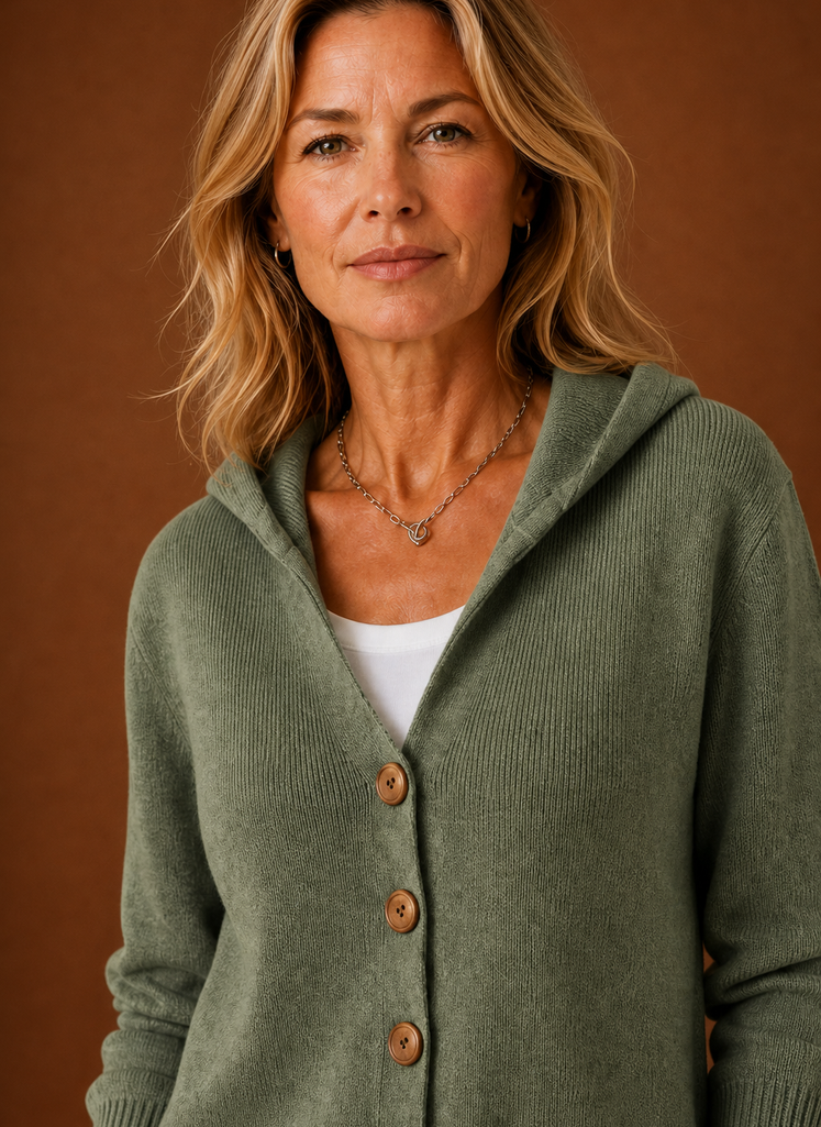 Women's Knit Cardigan - Hooded Button-Front Sweater | Areleon