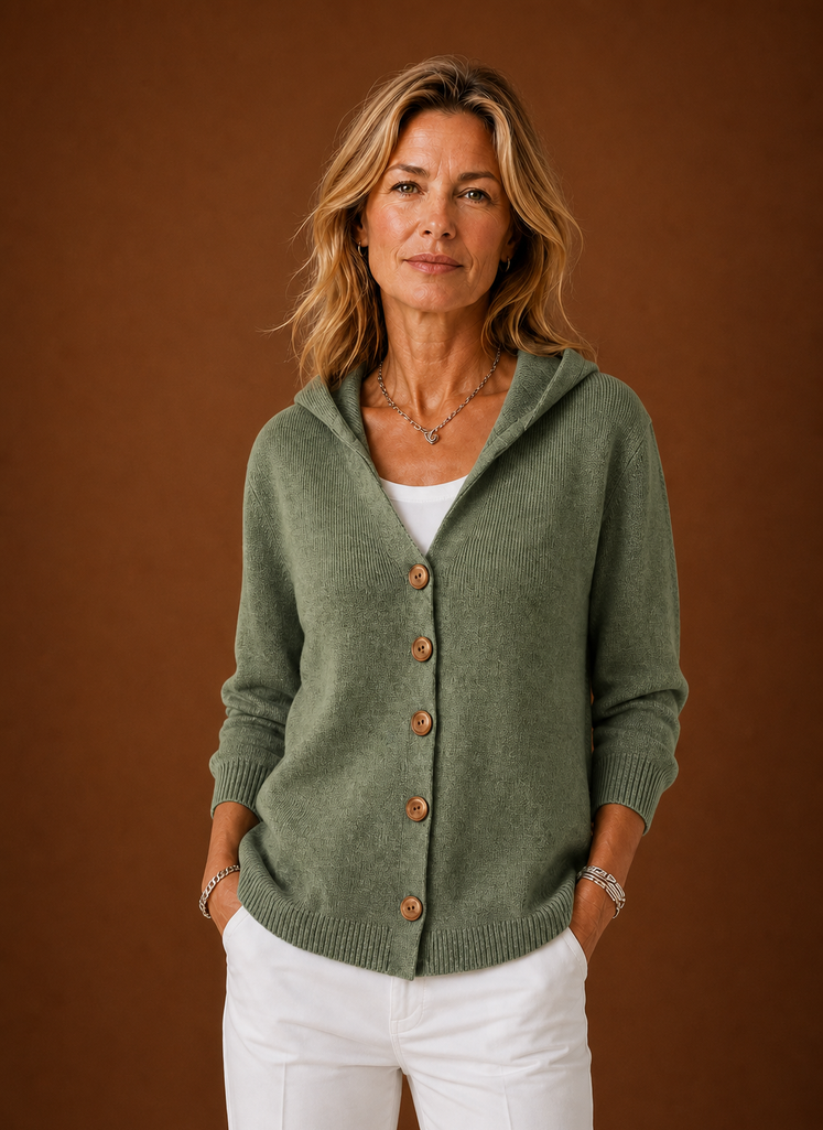Women's Knit Cardigan - Hooded Button-Front Sweater | Areleon