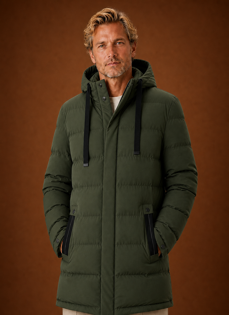 Men's Puffer Jacket - Long Hooded Insulated Winter Coat | Areleon