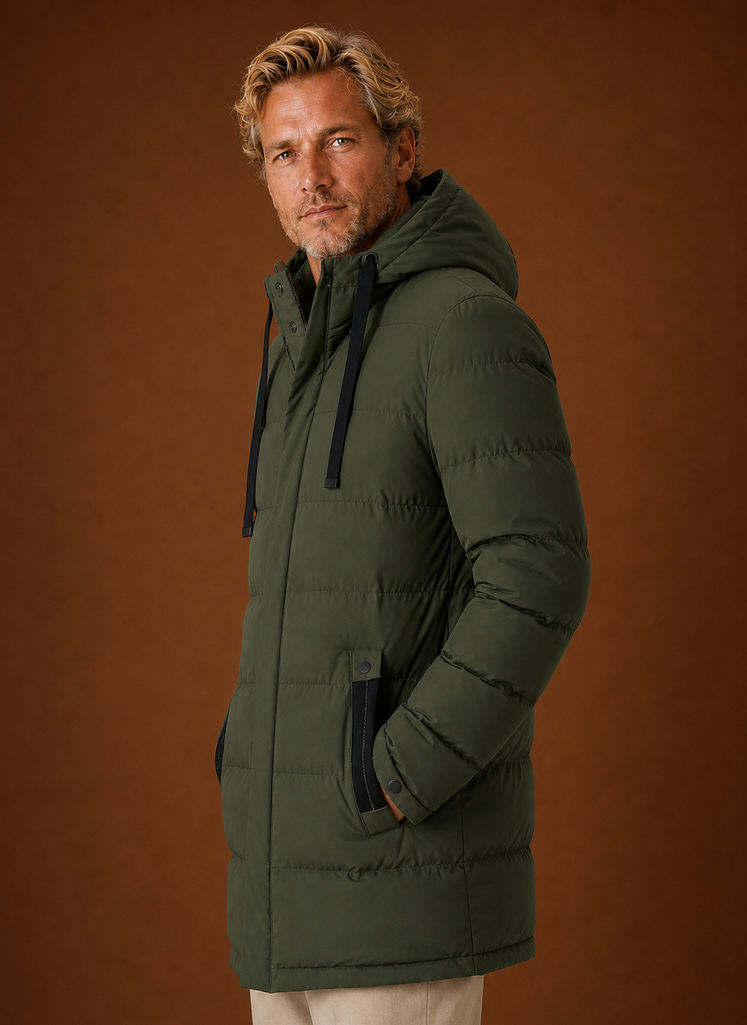 Men's Puffer Jacket - Long Hooded Insulated Winter Coat | Areleon