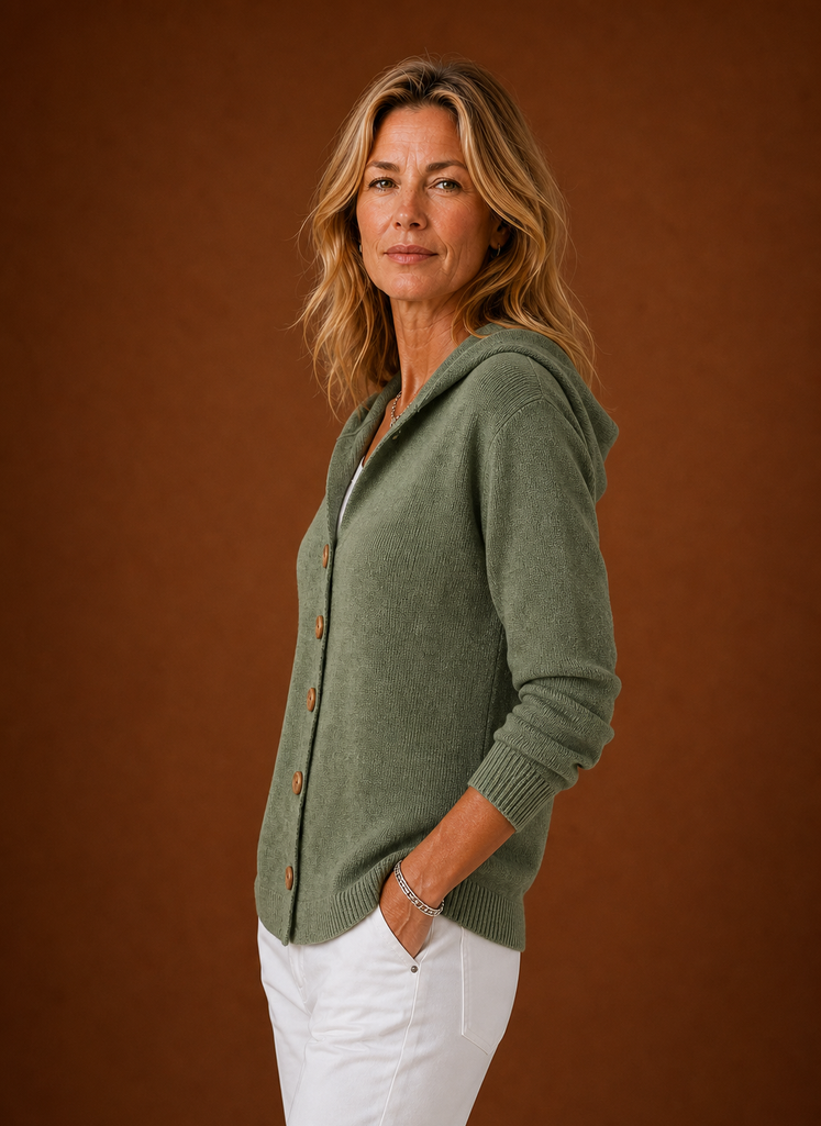 Women's Knit Cardigan - Hooded Button-Front Sweater | Areleon