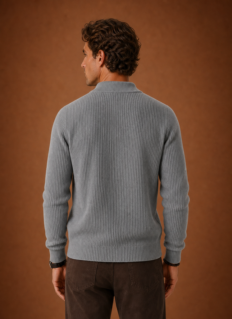 Men's Full Zip Knit Cardigan Sweater Ribbed Zip-Up Jacket | Areleon