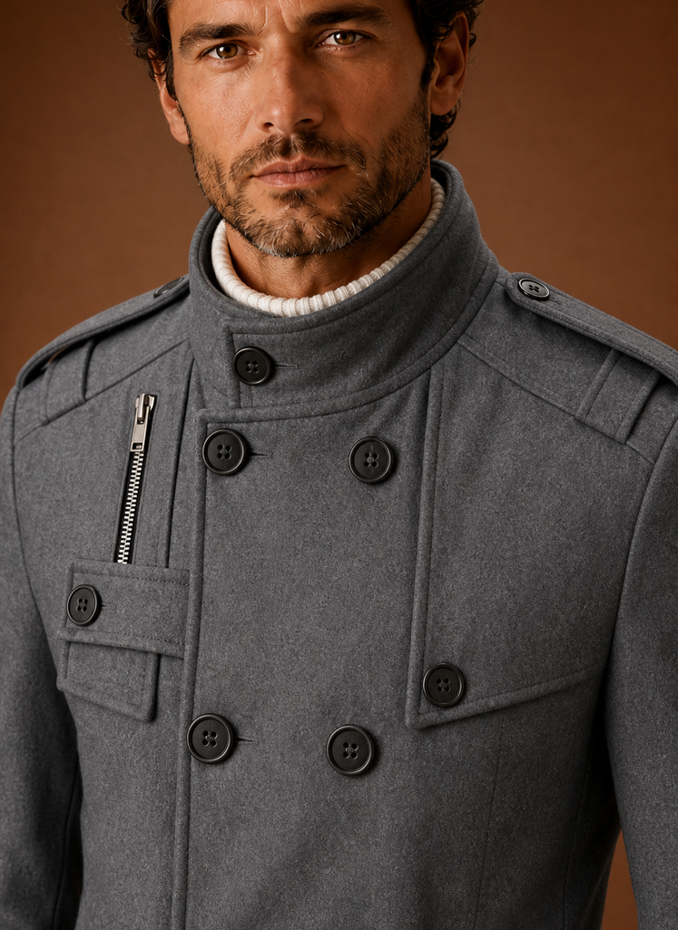 Men's Overcoat - Double-Breasted Button-Front Coat | Areleon