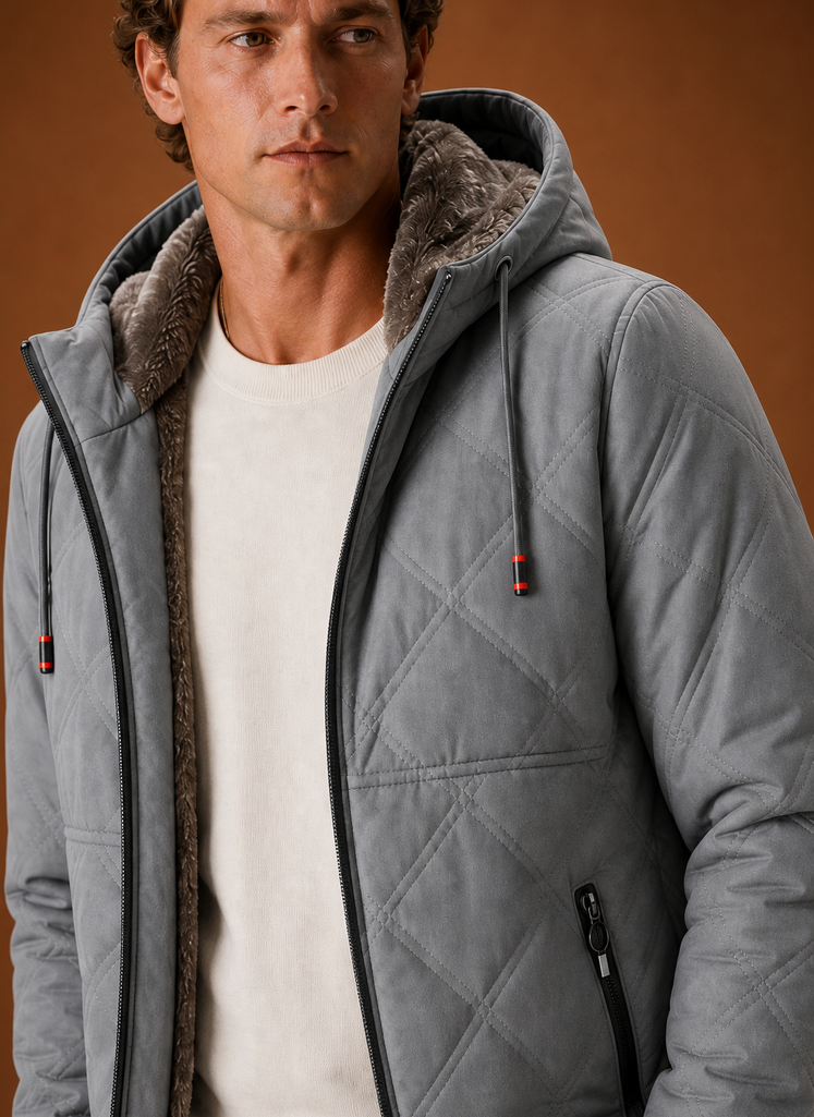Men's Quilted Puffer Jacket - Hooded Faux-Fur Lined Winter Coat | Areleon
