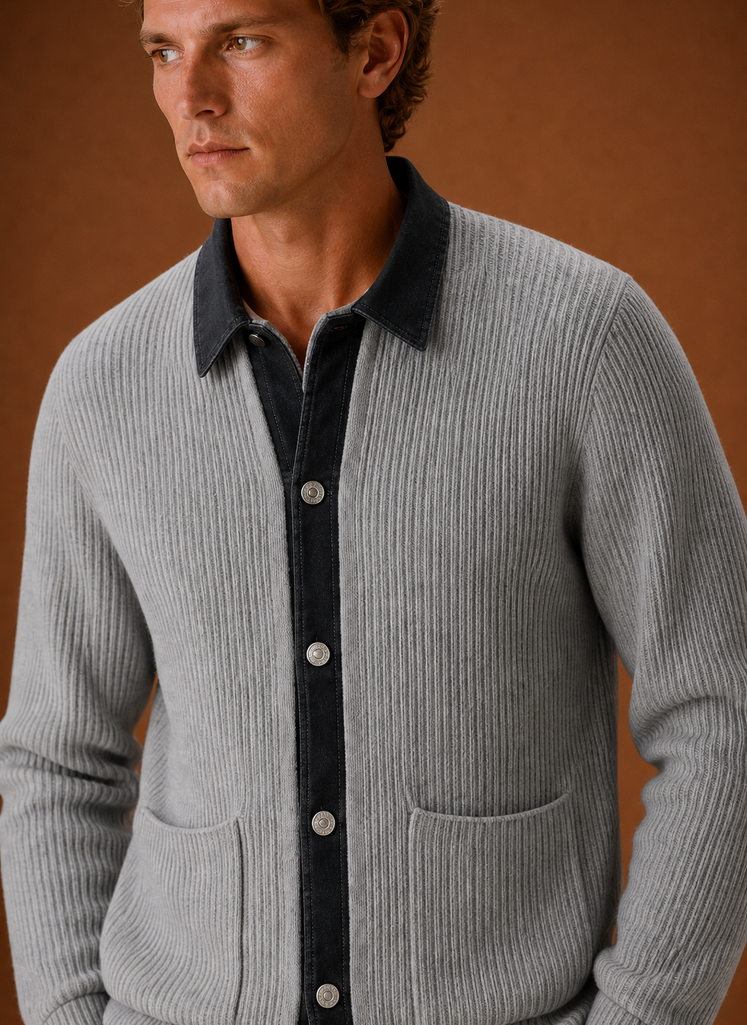 Men's Knit Cardigan  - Button Front Denim Sweater | Areleon