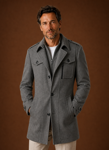 Men's Mid-Long Coat - Wool Blend Overcoat | Areleon
