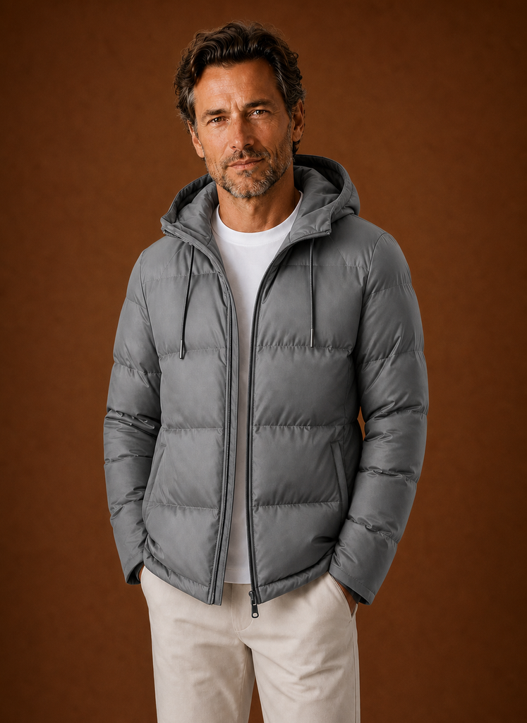 Men's Puffer Jacket Hooded Zip Front Cold-Weather Coat | Areleon