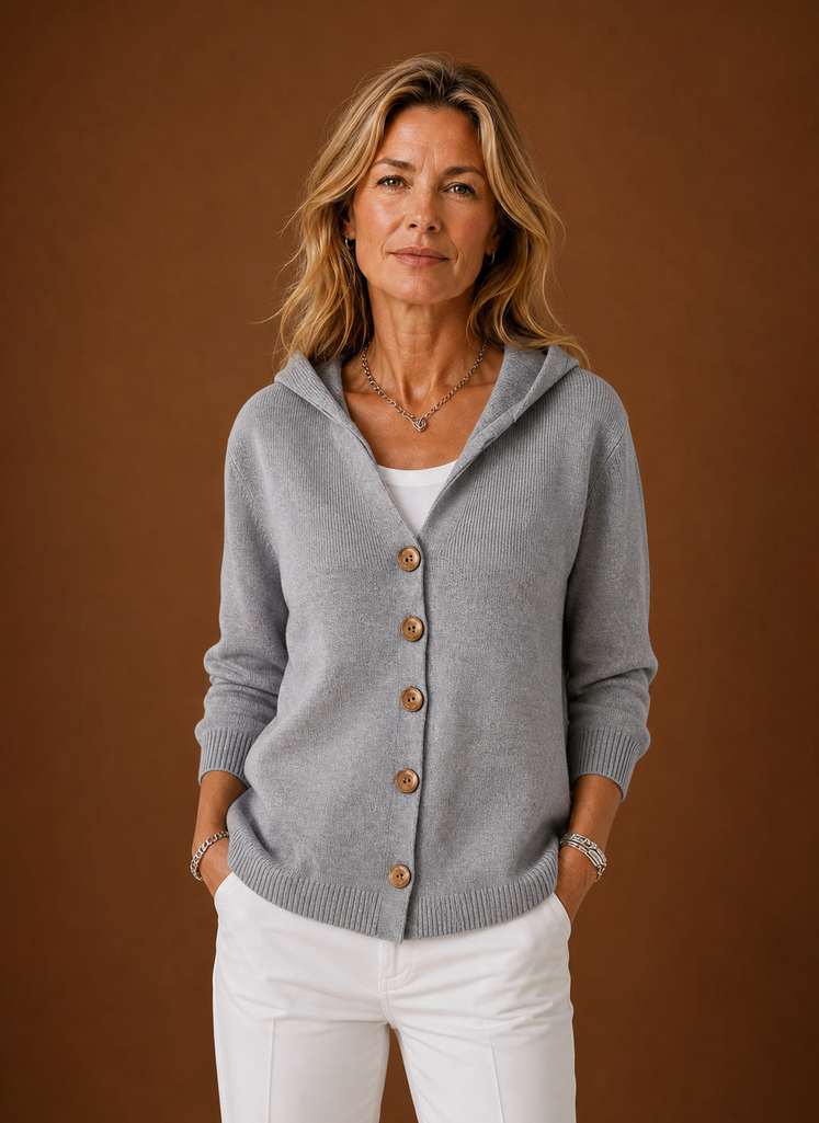 Women's Knit Cardigan - Hooded Button-Front Sweater | Areleon