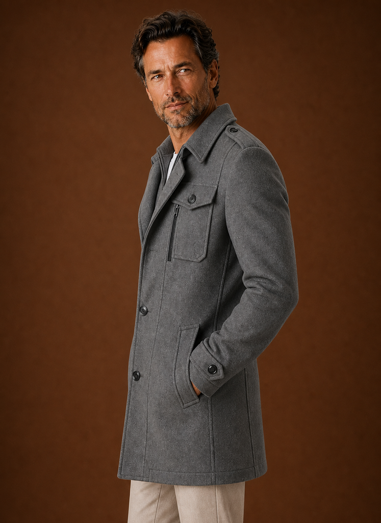 Men's Mid-Long Coat - Wool Blend Overcoat | Areleon