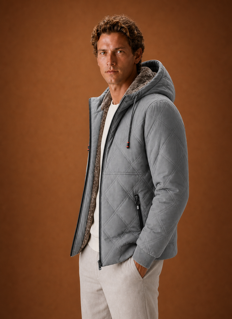 Men's Quilted Puffer Jacket - Hooded Faux-Fur Lined Winter Coat | Areleon