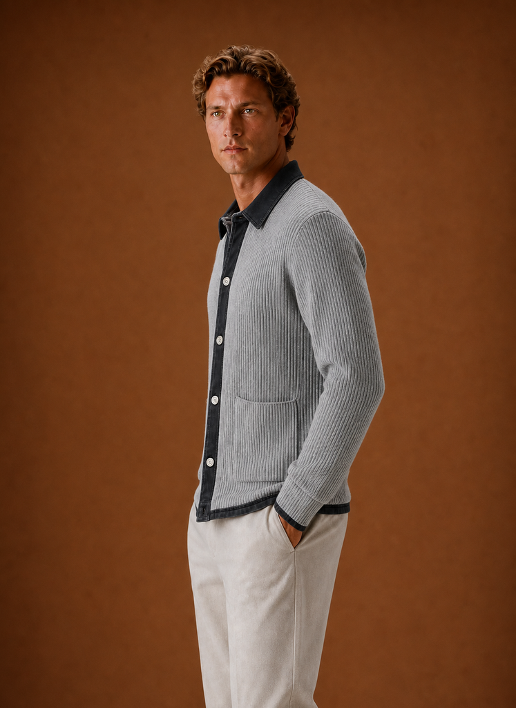 Men's Knit Cardigan  - Button Front Denim Sweater | Areleon