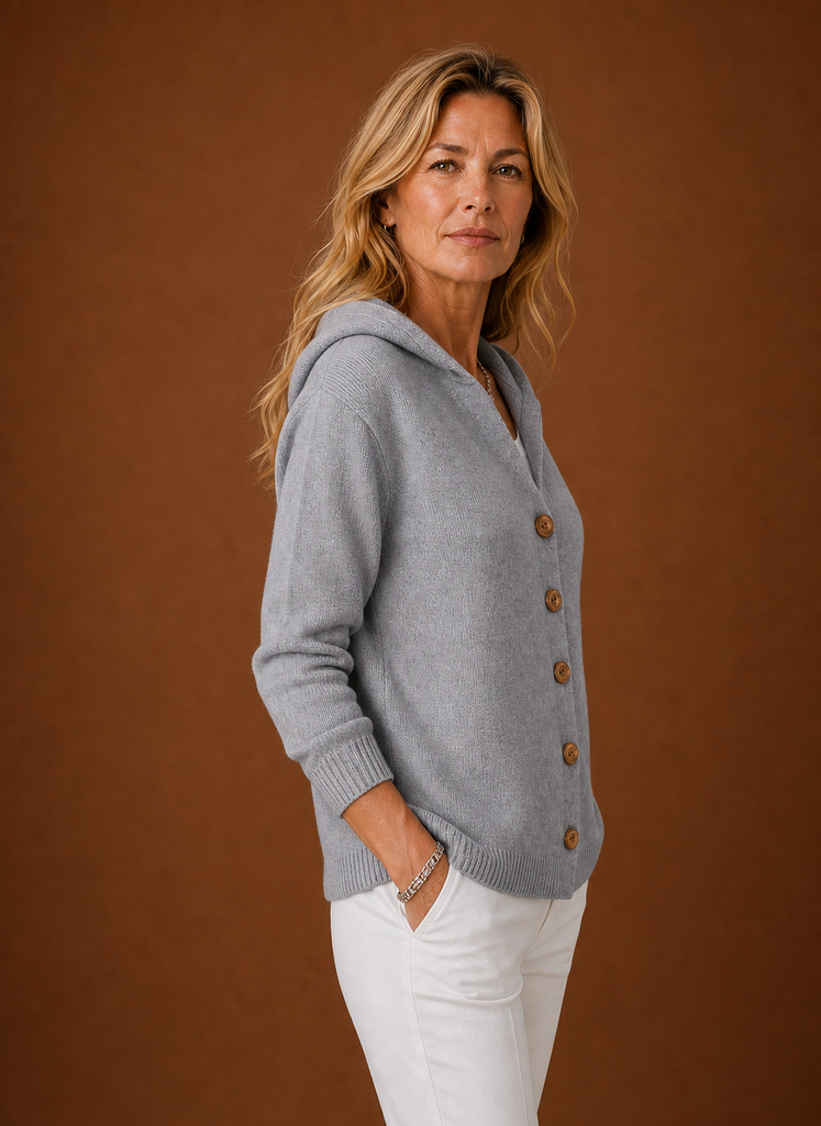 Women's Knit Cardigan - Hooded Button-Front Sweater | Areleon