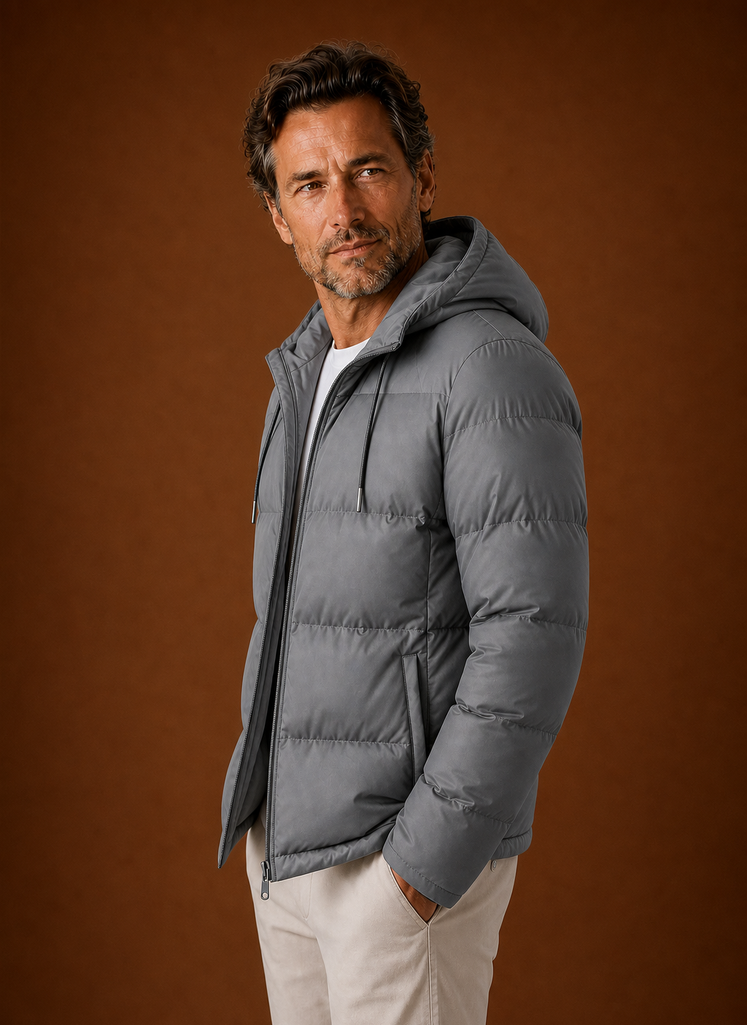 Men's Puffer Jacket Hooded Zip Front Cold-Weather Coat | Areleon