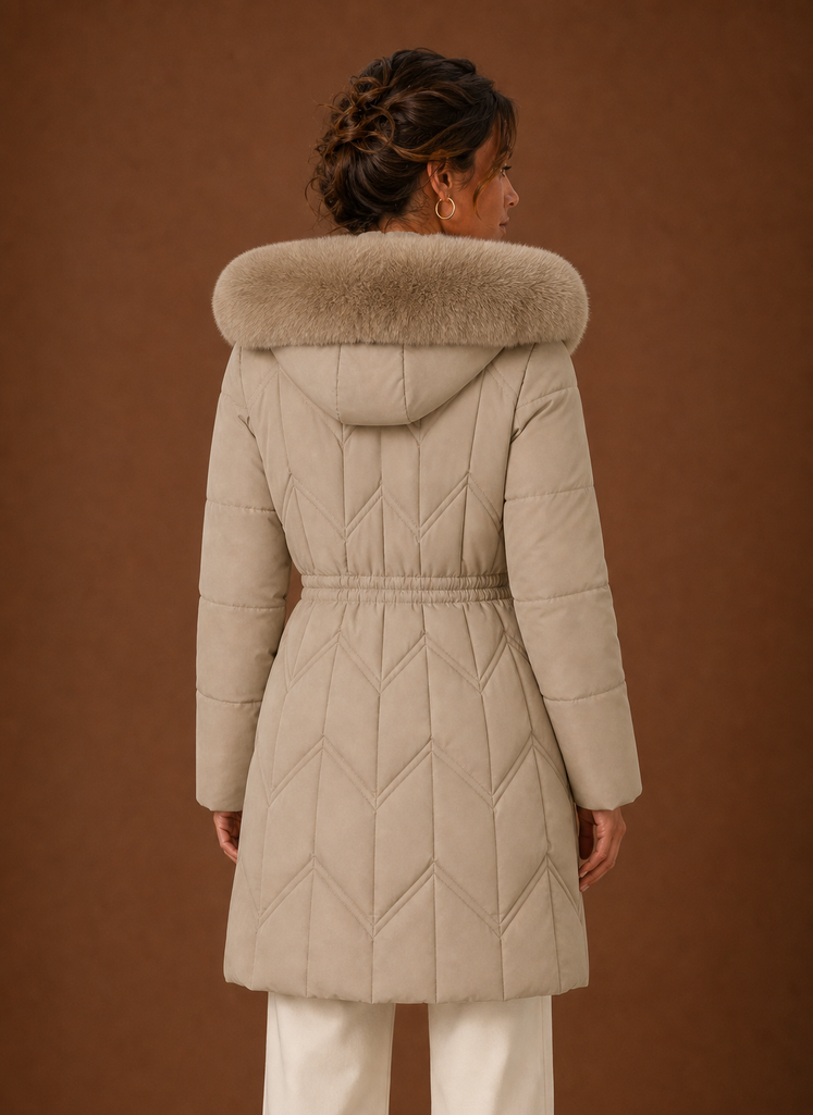 Women's Puffer Coat - Long Faux Fur Hood Winter Coat | Areleon