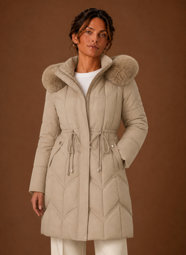 Women's Puffer Coat - Long Faux Fur Hood Winter Coat | Areleon