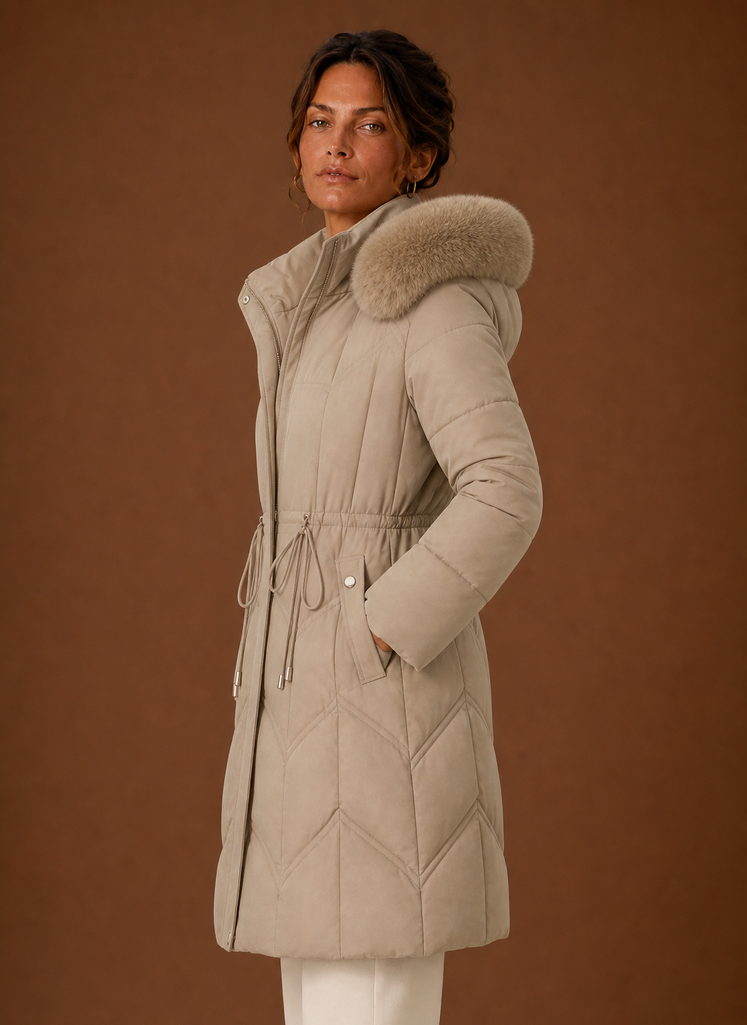 Women's Puffer Coat - Long Faux Fur Hood Winter Coat | Areleon