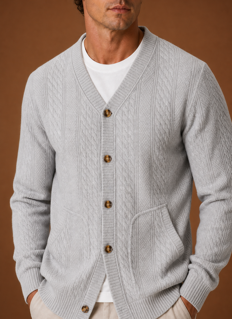 Men's Cable Knit Cardigan - V-Neck Button Front Sweater | Areleon