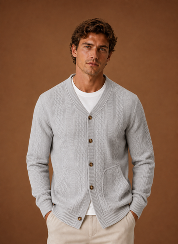 Men's Cable Knit Cardigan - V-Neck Button Front Sweater | Areleon