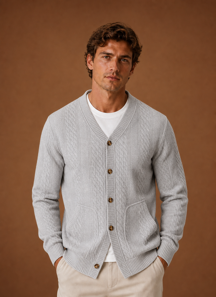 Men's Cable Knit Cardigan - V-Neck Button Front Sweater | Areleon