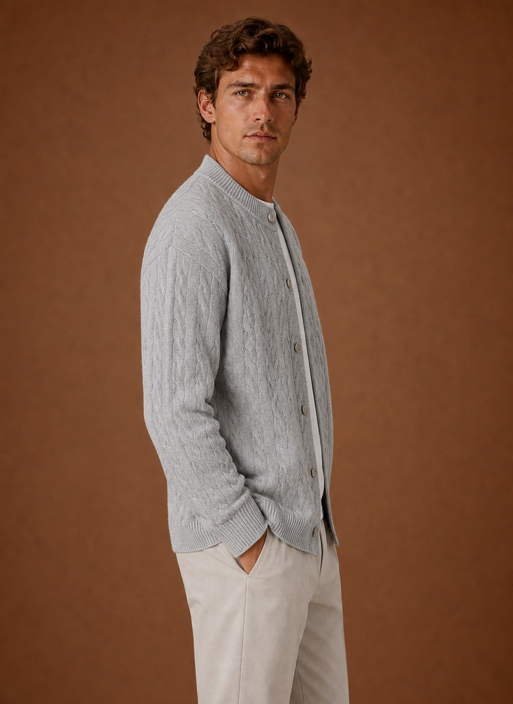 Men's Cable Knit Cardigan - Button Front Sweater | Areleon