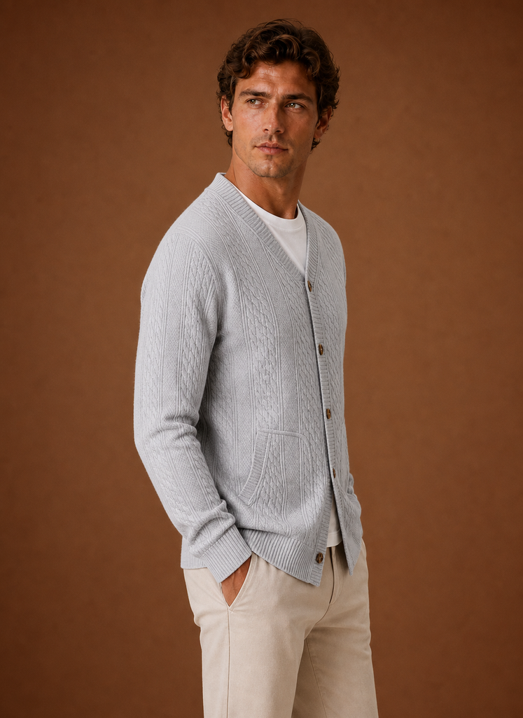Men's Cable Knit Cardigan - V-Neck Button Front Sweater | Areleon