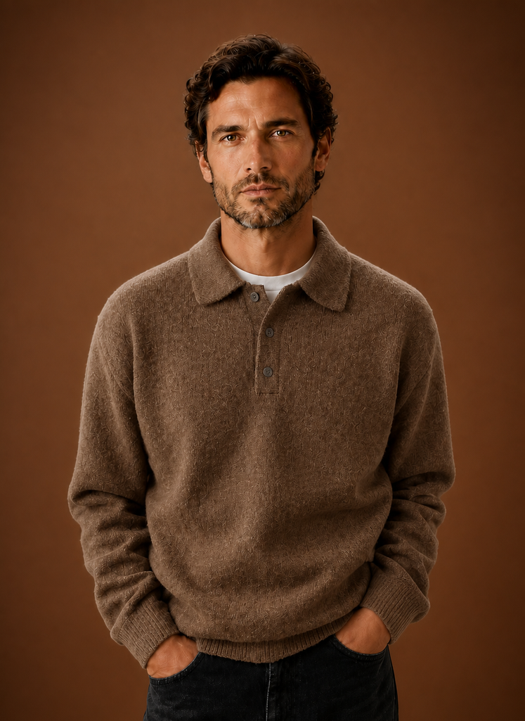 Men’s Long Sleeve Knit Polo Sweater | Areleon