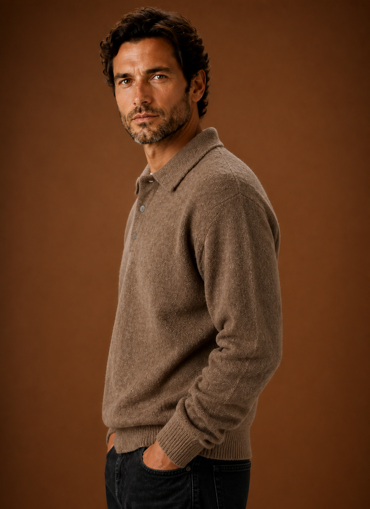 Men’s Long Sleeve Knit Polo Sweater | Areleon