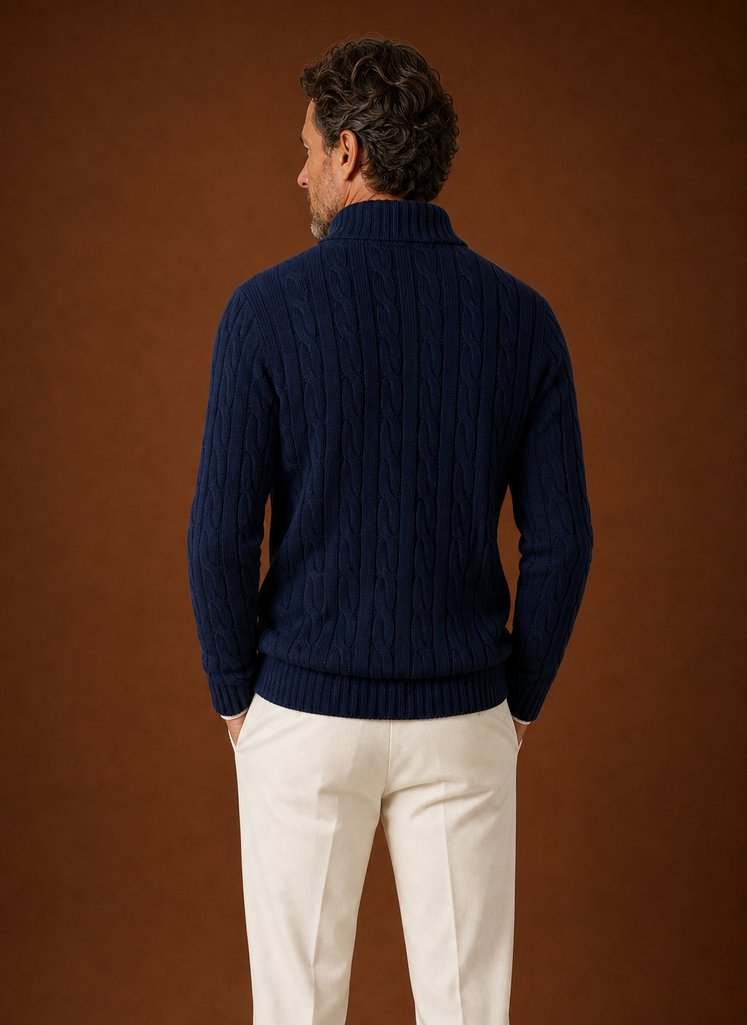 Men's Cable Knit Quarter Zip Sweater - Casual Pullover | Areleon