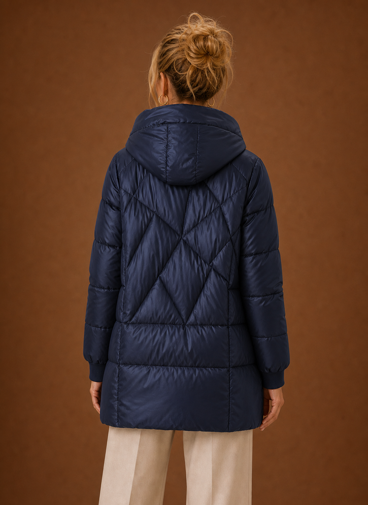 Women's Long Puffer Jacket - Hooded Winter Coat | Areleon