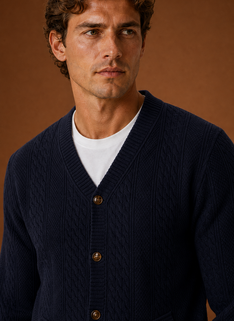 Men's Cable Knit Cardigan - V-Neck Button Front Sweater | Areleon