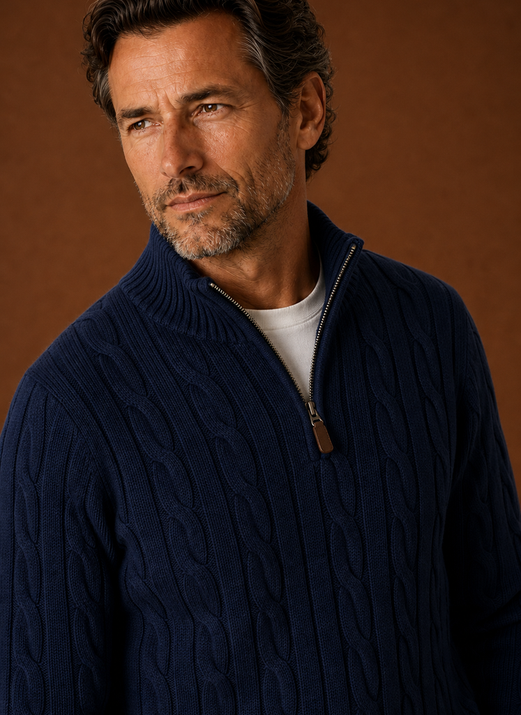 Men's Cable Knit Quarter Zip Sweater - Casual Pullover | Areleon
