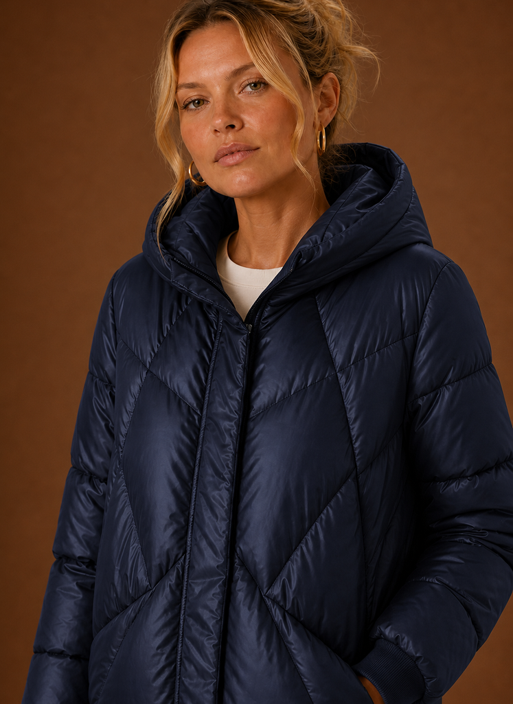 Women's Long Puffer Jacket - Hooded Winter Coat | Areleon